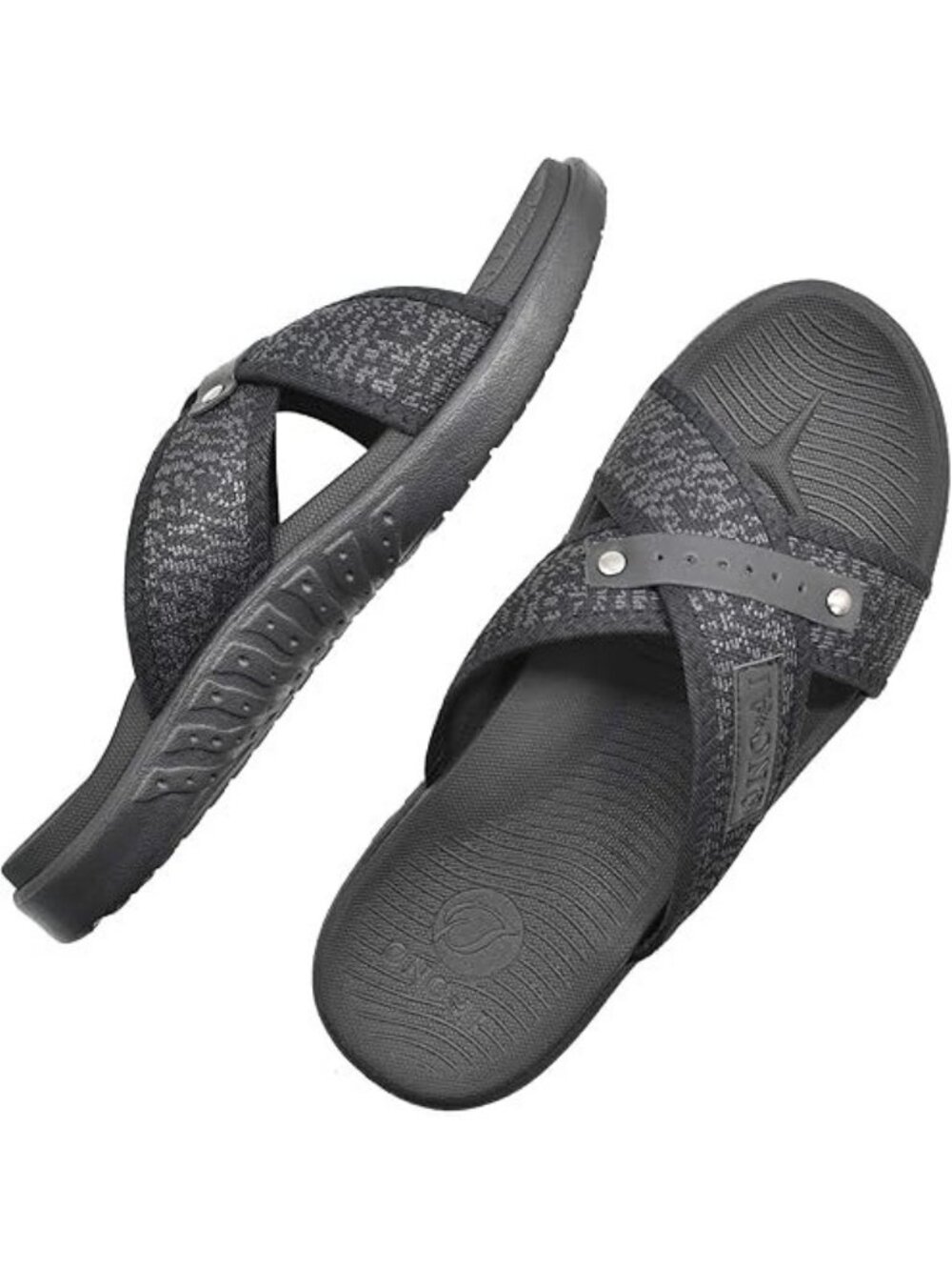 Oncai Mens Size 14 Sandals Slide Cross Band Fabric Leather Arch Support Slippers